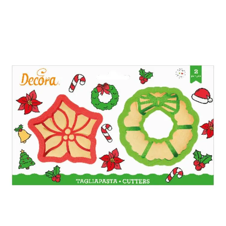 Sada dvou plastových vykrajovátek Decora ve tvaru vánoční hvězdy a věnce, balení 2 ks