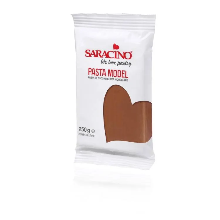 Hnědý modelovací fondán SARACINO v balení 250 g, jedlá hmota na tvarování dekorací na dort