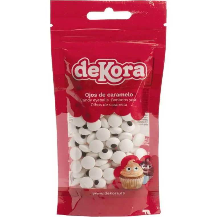 Jedlá cukrová očka na zdobení dortů od značky Dekora, balení 56 g, bílá a černá barva