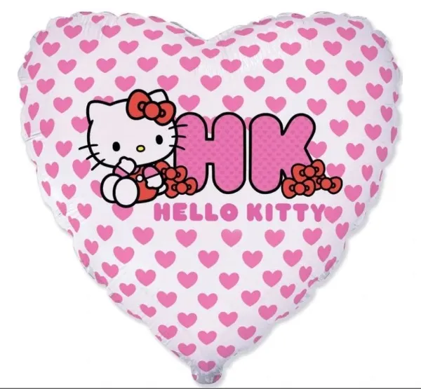 Foliový balonek Hello Kitty se srdíčky, velikost 45 cm, jedno balení, stříbřitá fólie s barevným potiskem