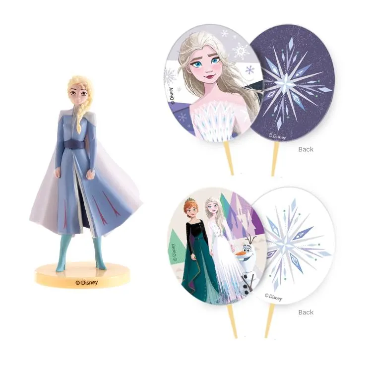 Figurka Elsy z Frozen a dva zápichy do dortu z plastu, sada dekorací pro dětský dort