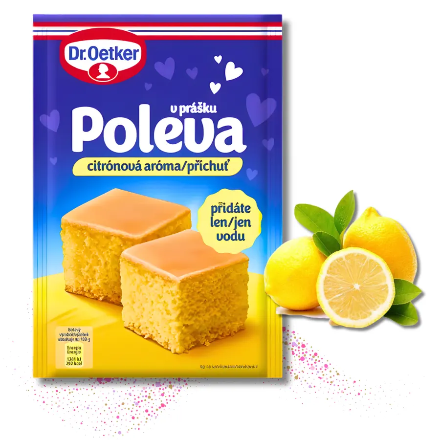 Citrónová poleva Dr. Oetker v sáčku 100 g, žlutá sypká směs s citrusovou příchutí