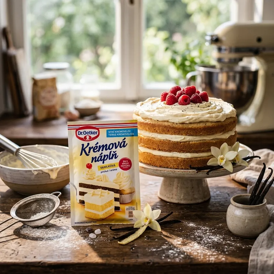 Balení vanilkové krémové náplně Dr. Oetker v prášku, hmotnost 65 g
