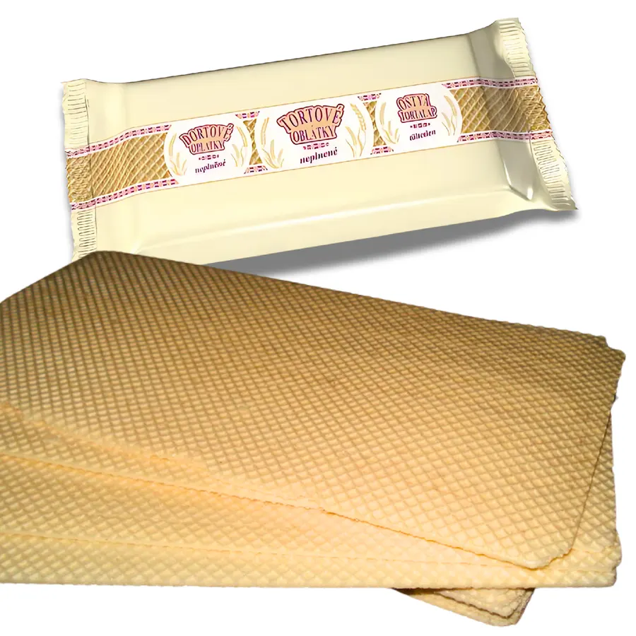 Neplněné waflové oplatky 34 x 15 cm, balení 11 kusů, světle hnědé křupavé plátky