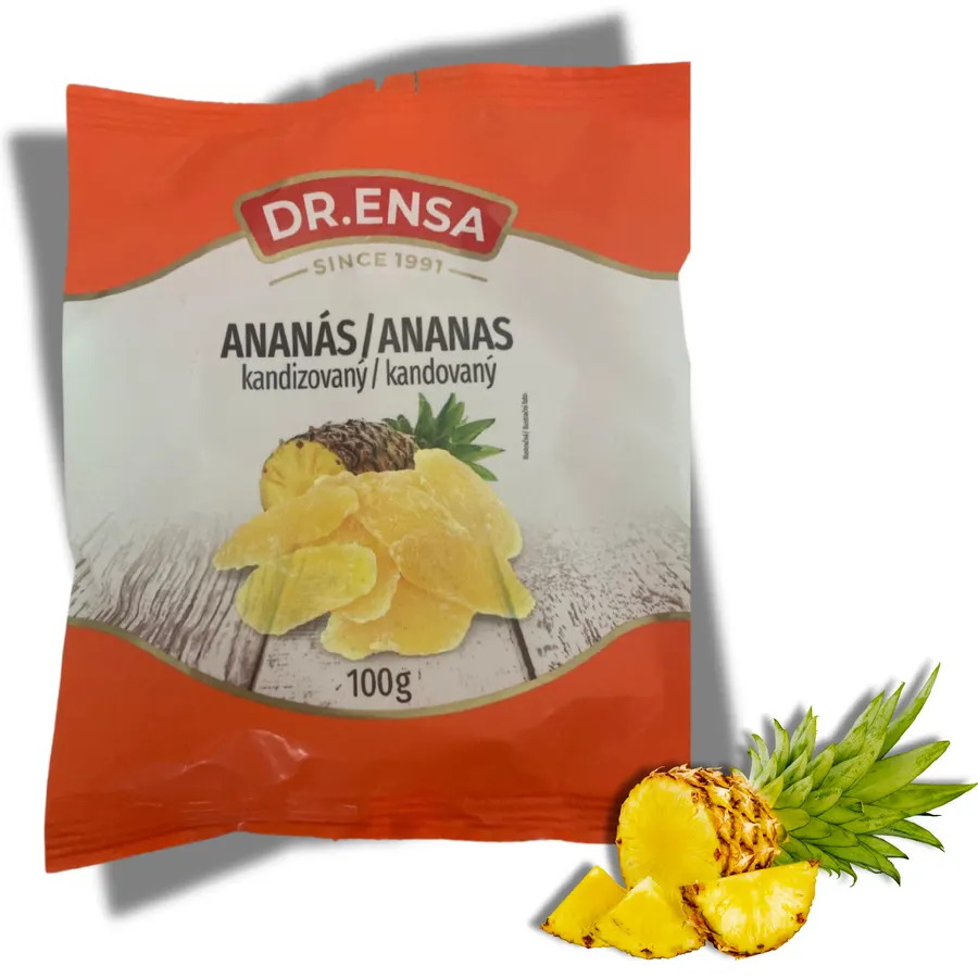 Kandovaný ananas Dr.Ensa, proslazované kousky ovoce v balení 100 g