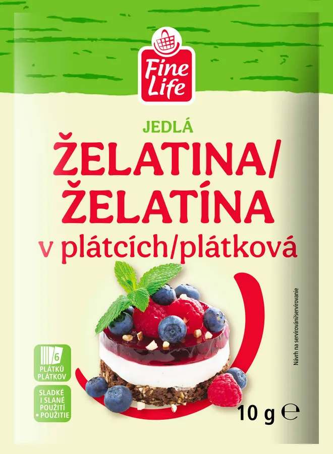 Plátková želatina FINE LIFE, balení 10 g, světlé jemné plátky želatiny