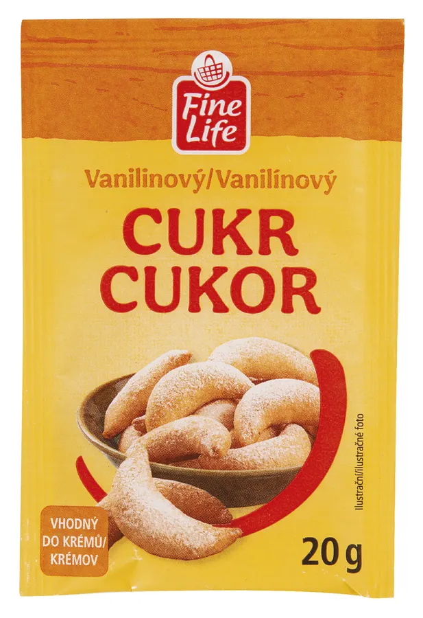 Vanilinový cukr FINE LIFE v balení 20 g, bílý krystalický cukr s vanilkovým aroma