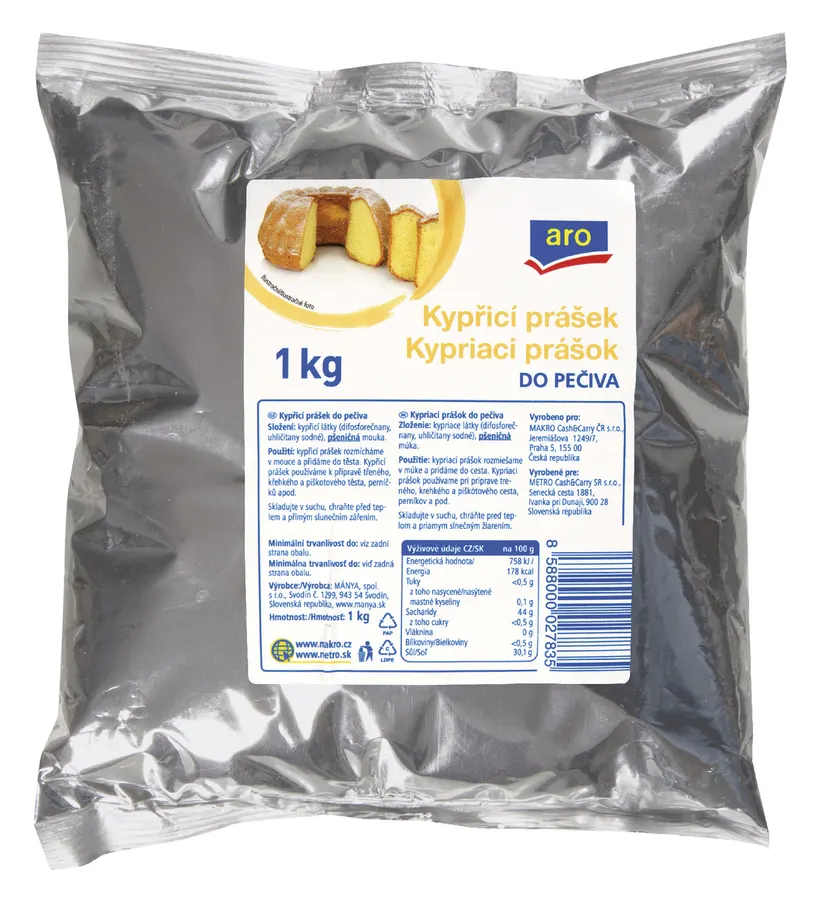 Kypřicí prášek do pečiva ARO, bílý sypký prášek v balení 1 kg