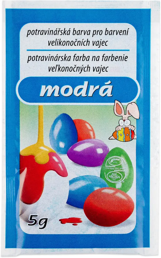 Modrá potravinářská barva na vejce v prášku, sáček 5 g, značka Aroco