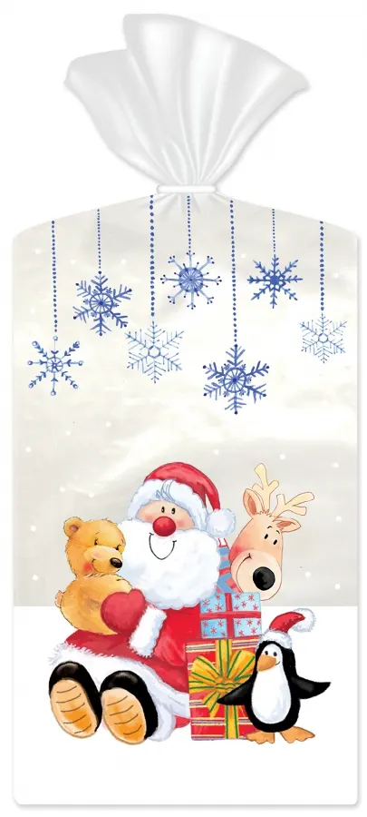 Průhledné vánoční celofánové sáčky s motivem Santy, 18 x 30 cm, balení 10 kusů