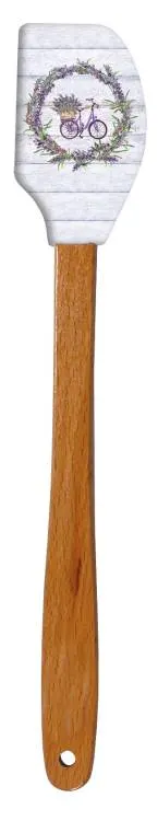 Fialová silikonová mini stěrka s dřevěnou rukojetí a motivem levandule, délka 20 cm