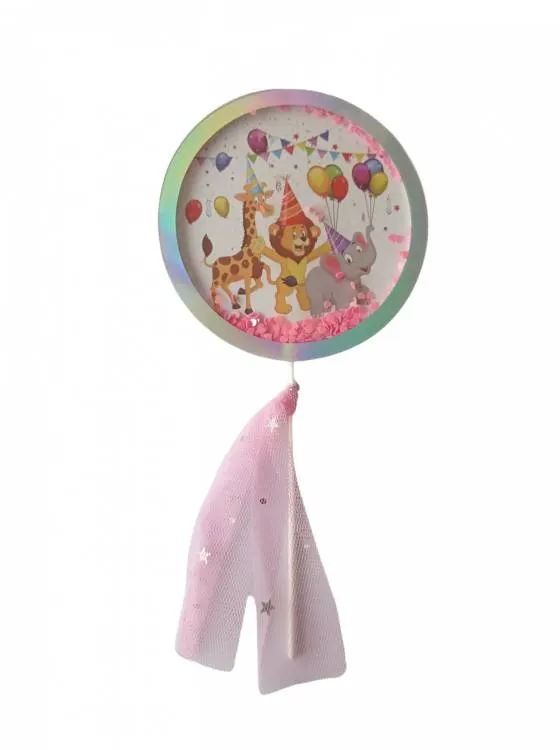 Zápich do dortu Alvarak se zvířátky a růžovými konfetami, výška 21 cm