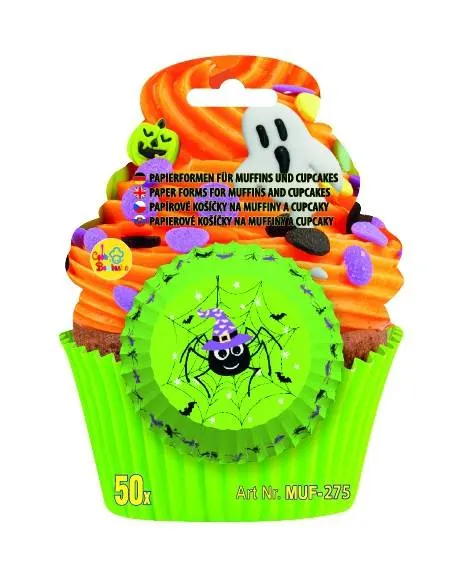Papírové halloweenské košíčky na muffiny s motivem pavouka, balení 50 ks