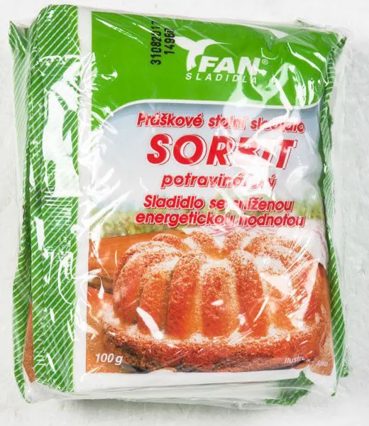 Práškové stolní sladidlo Sorbit, balení 100 g, bílý sypký prášek