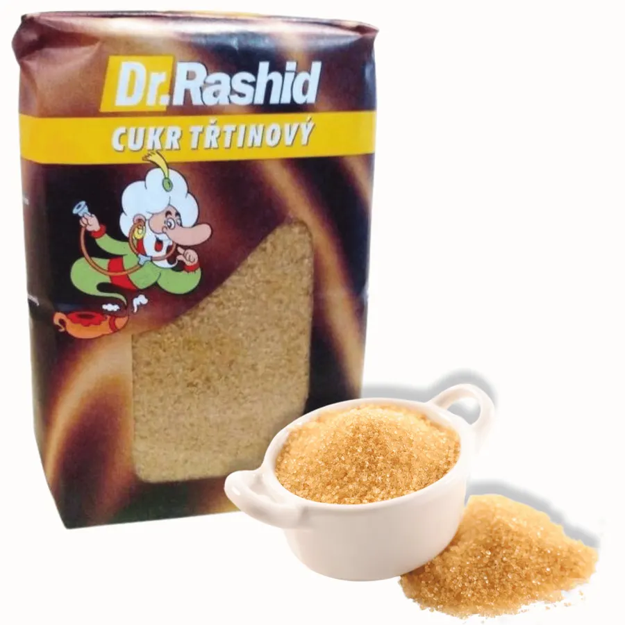 Balení třtinového cukru Dr. Rashid o hmotnosti 1 kg, hnědý přírodní cukr