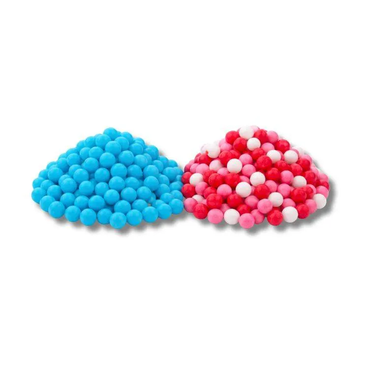 Cukrové perly 7 mm v nebesky modré barvě a pestrém Love mixu, balení 120 g