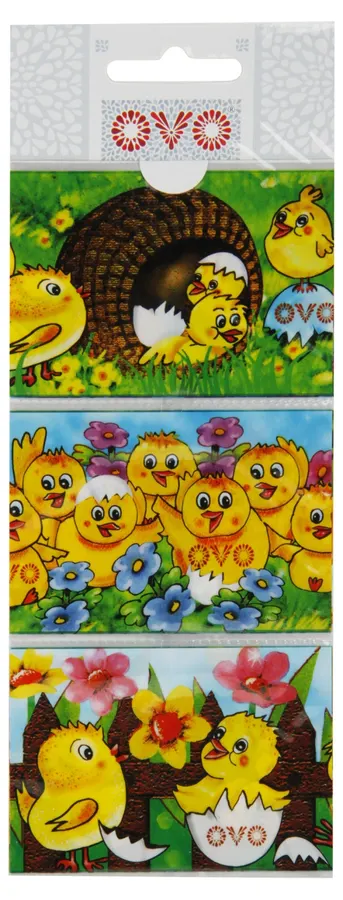 Smršťovací košilky na vajíčka OVO s motivem kuřátek, balení 9 kusů fólií pro velikonoční zdobení
