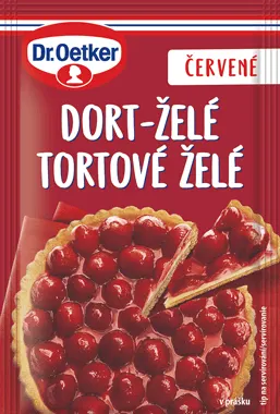 Balení červeného dort-želé Dr. Oetker v prášku, hmotnost 10 g