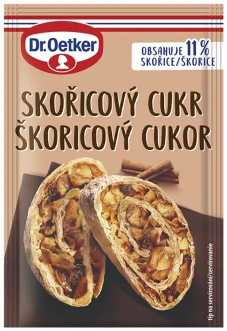Balení skořicového cukru Dr. Oetker o hmotnosti 20 g, cukr s příměsí mleté skořice