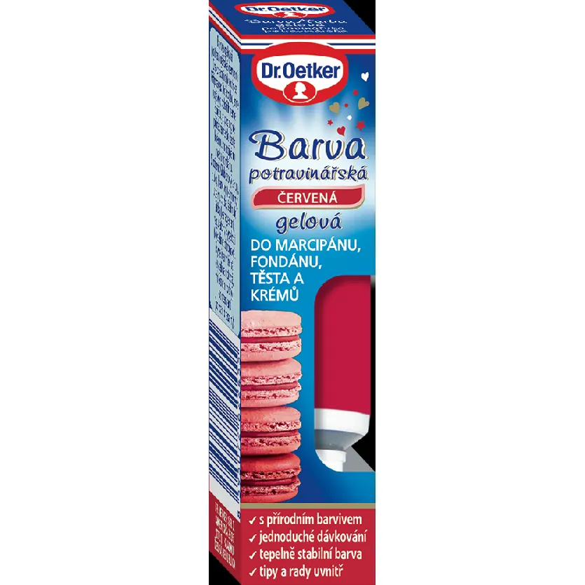 Gelová potravinářská barva Dr. Oetker v červeném odstínu, balení 10 g, tuba s barvou