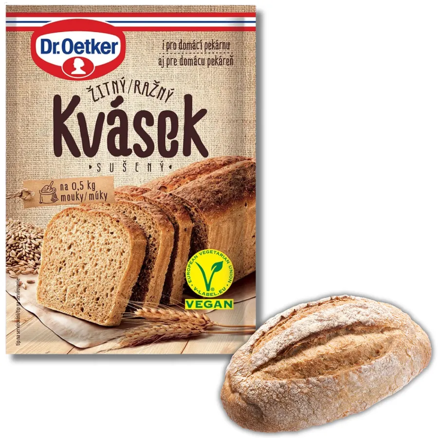 Balení žitného kvásku Dr. Oetker o hmotnosti 15 g na pečení chleba