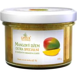 Mangový extra speciální džem Grešík ve skleněné sklenici o hmotnosti 220 g