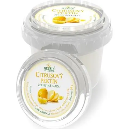 Balení citrusového pektinu od značky Grešík o hmotnosti 70 g, přírodní želírovací přísada v prášku