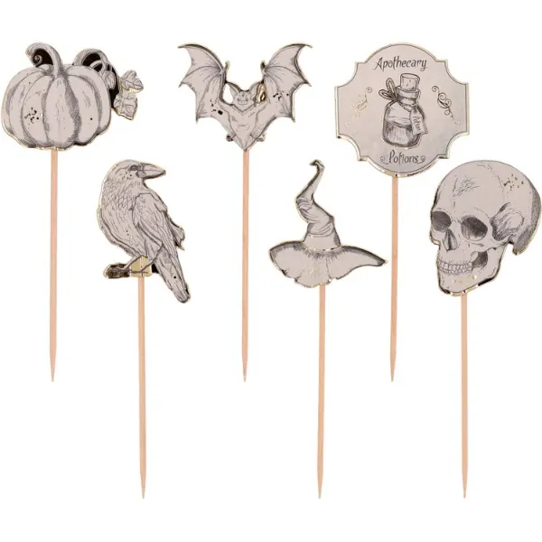 Halloweenské zápichy Creepy Halloween od Folat, sada 6 kusů s dřevěnými špejlemi