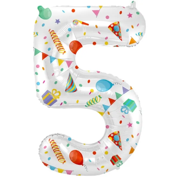 Foliová číslice 5 Party Joy od Folat v barevném potisku, velikost 86 cm, balení 1 ks