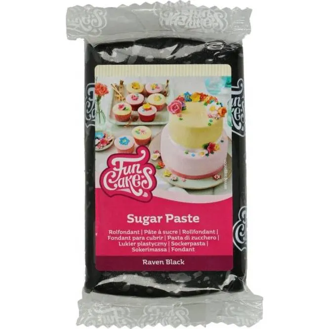 Černá potahovací hmota FunCakes v balení 250 g, sytě tmavý odstín na modelování dortů