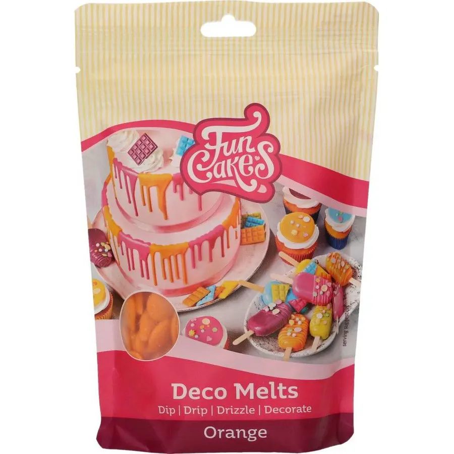 Oranžová poleva v peckách FunCakes, jasně oranžový odstín, balení 250 g