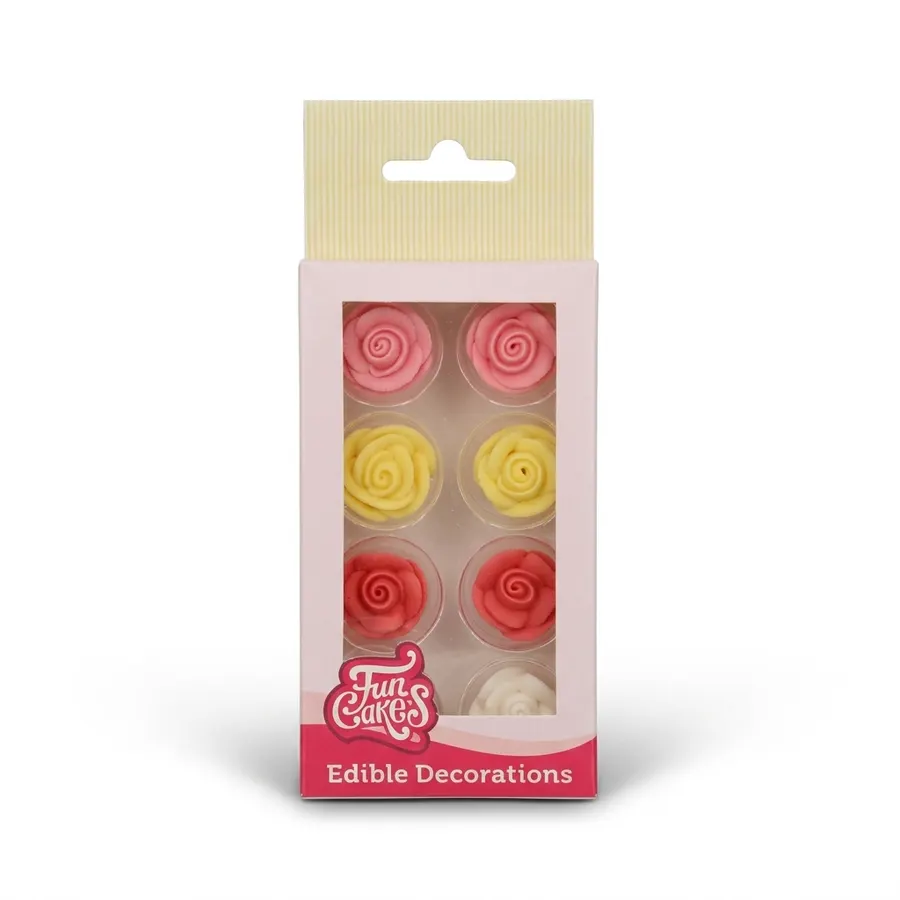 Cukrové mini růžičky FunCakes, 8 ks v barvách růžové, bílé, žluté a oranžové, průměr cca 2,5 cm