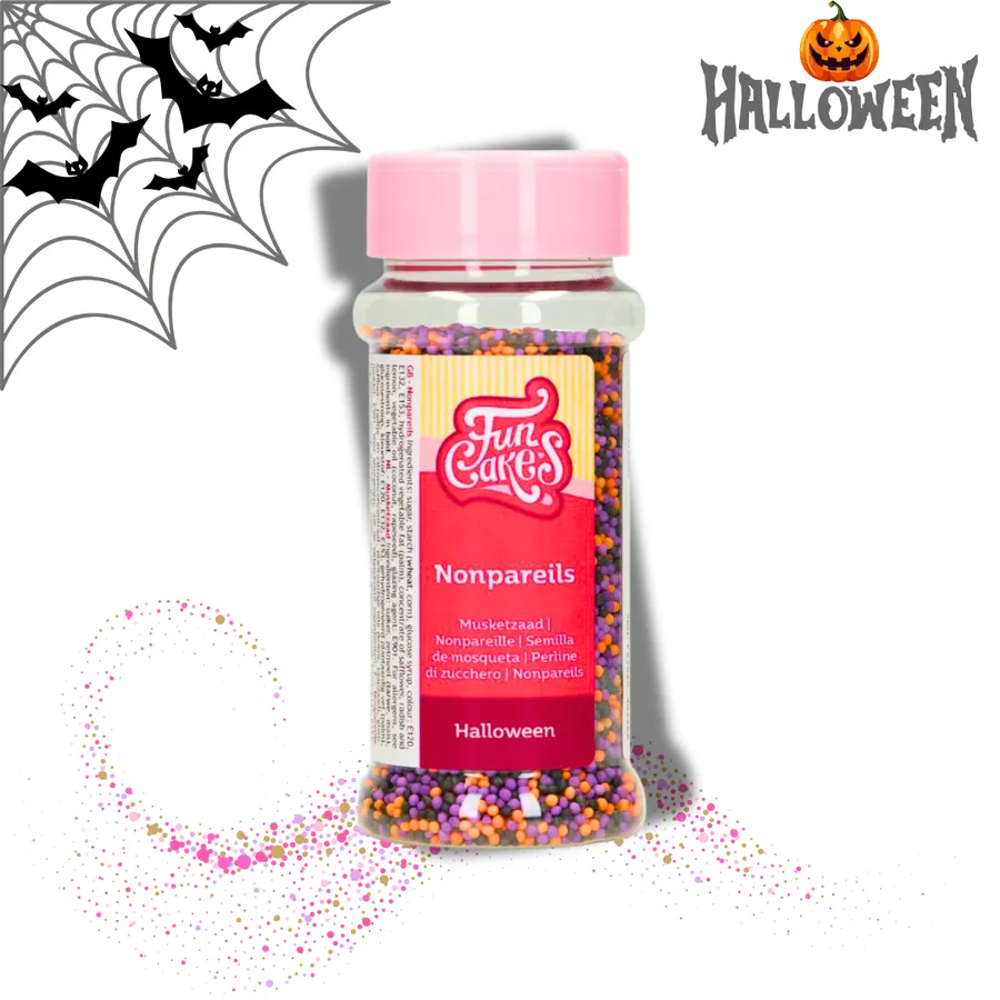 Halloweenské cukrové perličky FunCakes v černé, fialové a oranžové barvě v dóze 80 g