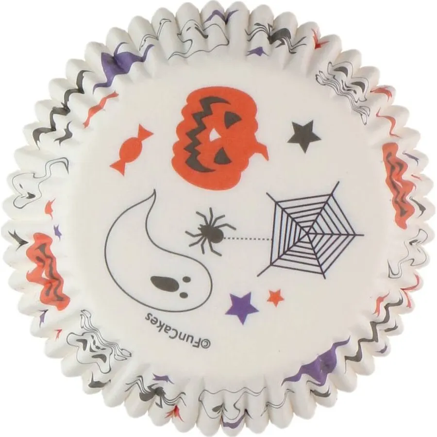 Papírové košíčky na muffiny FunCakes s motivy duchů a dýní pro Halloween, balení 48 kusů