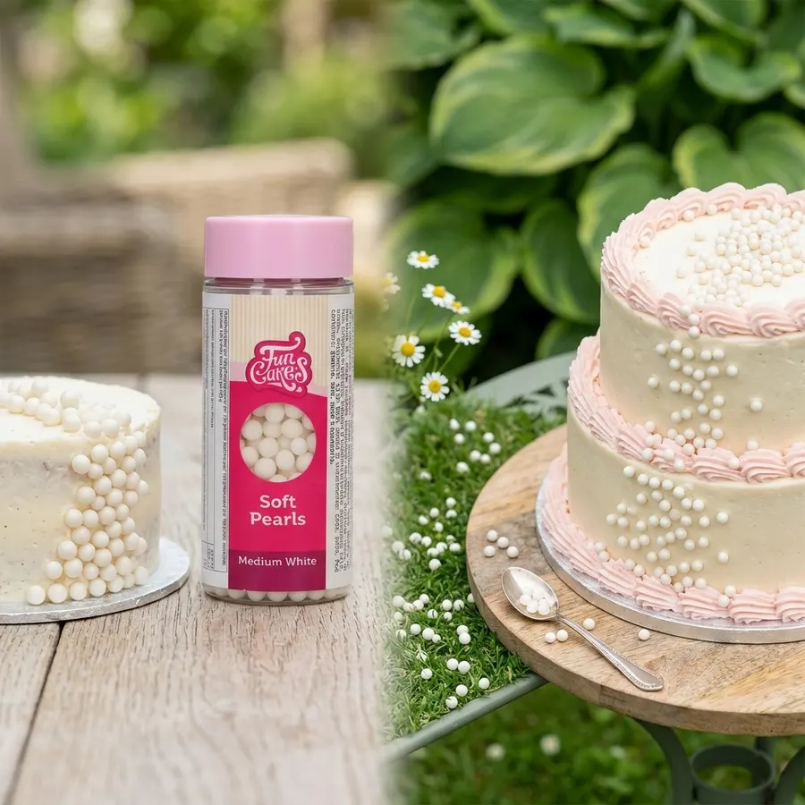 Měkké střední bílé perličky Soft Pearly od FunCakes v balení 60 g na zdobení dortů