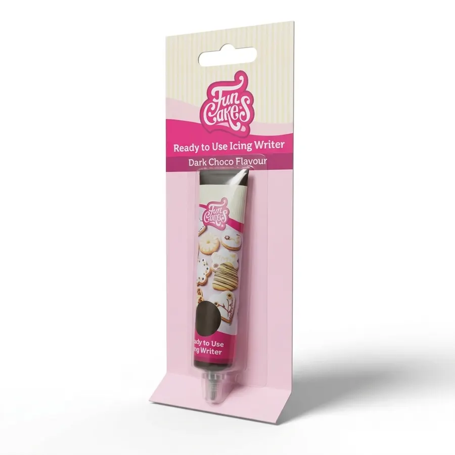 Tubička tmavě hnědé čokoládové zdobicí polevy FunCakes o hmotnosti 25 g s úzkou špičkou