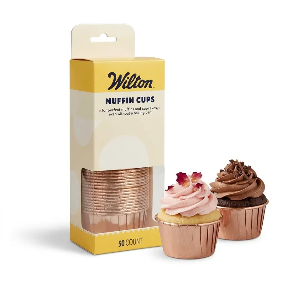 Metalické košíčky na muffiny v odstínu vintage rose gold, balení 50 kusů
