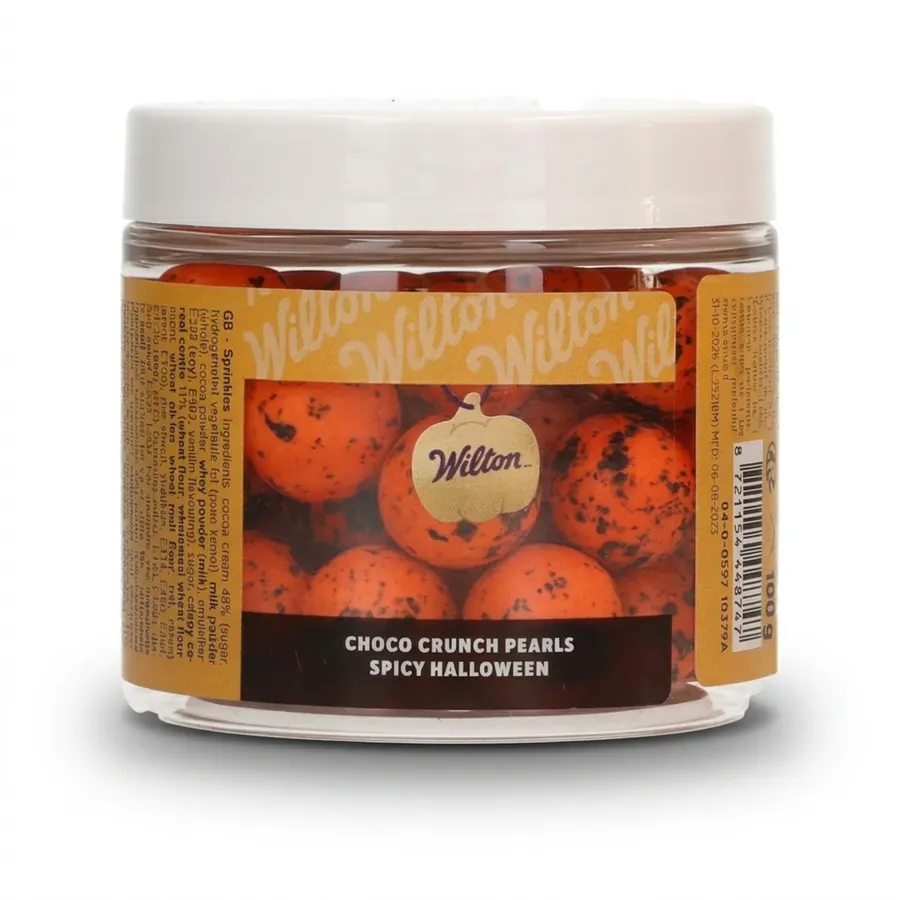Oranžové čokoládové kuličky s černým stříkáním, příchuť pumpkin spice, balení 100 g