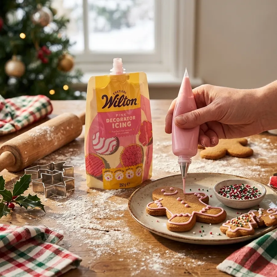 Sáček růžové zdobící polevy Wilton 212 g se čtyřmi vyměnitelnými nástavci