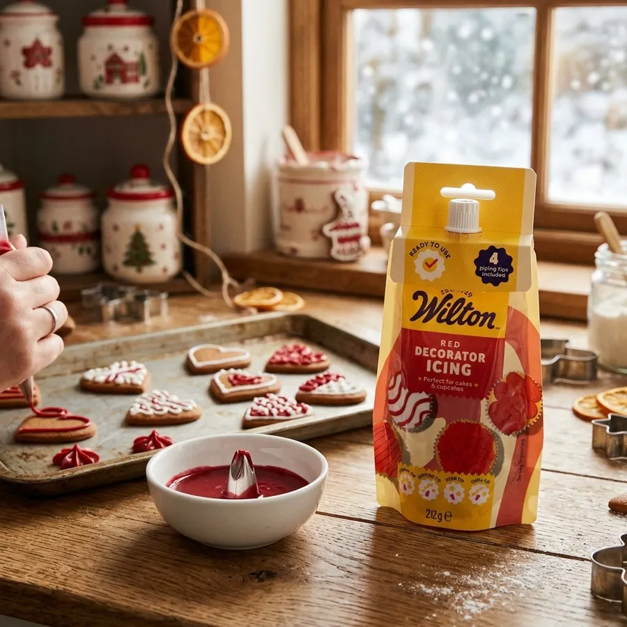 Tuba červené zdobicí polevy Wilton o hmotnosti 212 g se čtyřmi vyměnitelnými tryskami