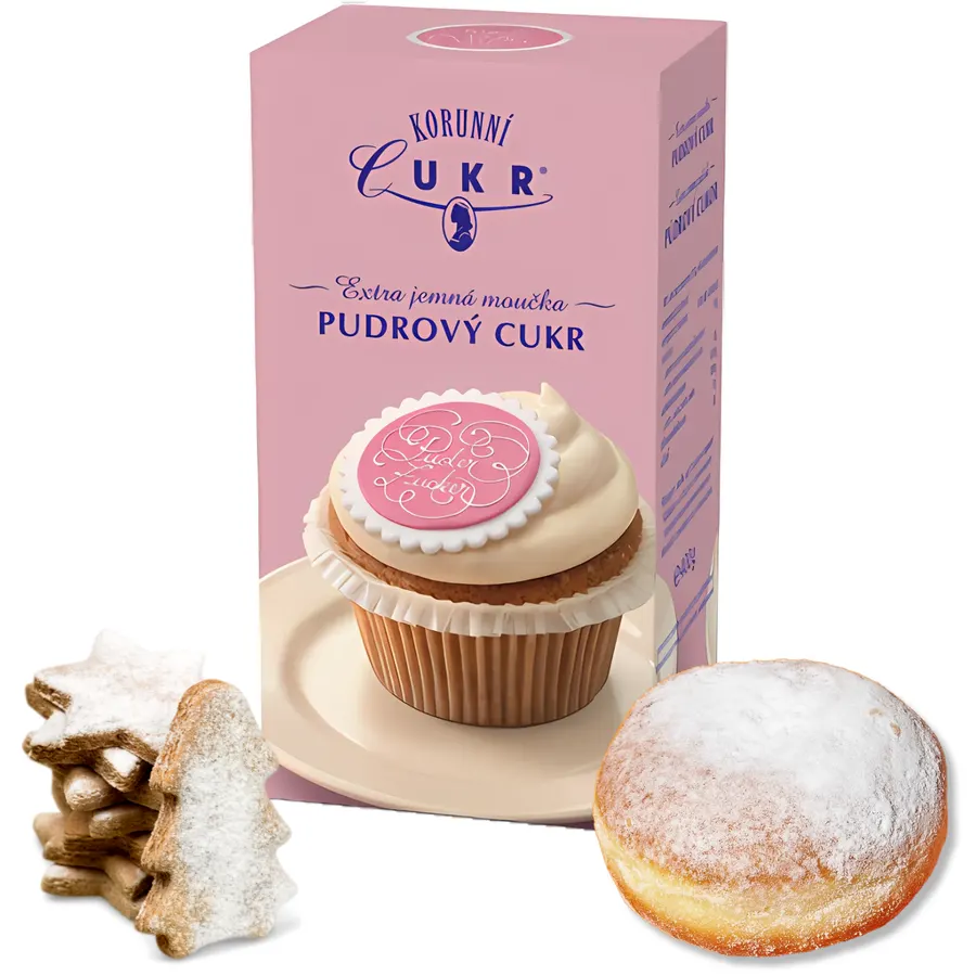 Krabička extra jemného pudrového cukru CZ distribuce o hmotnosti 400 g