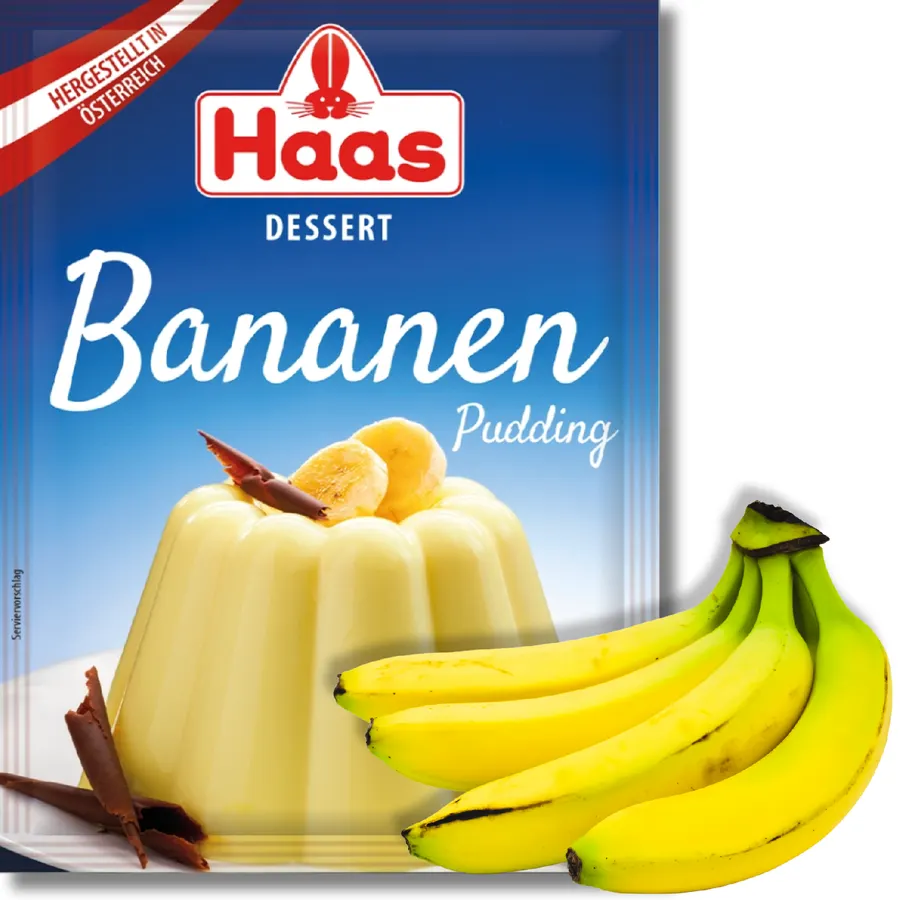 Sáček banánového dezertního pudingu HAAS v prášku, balení 37 g