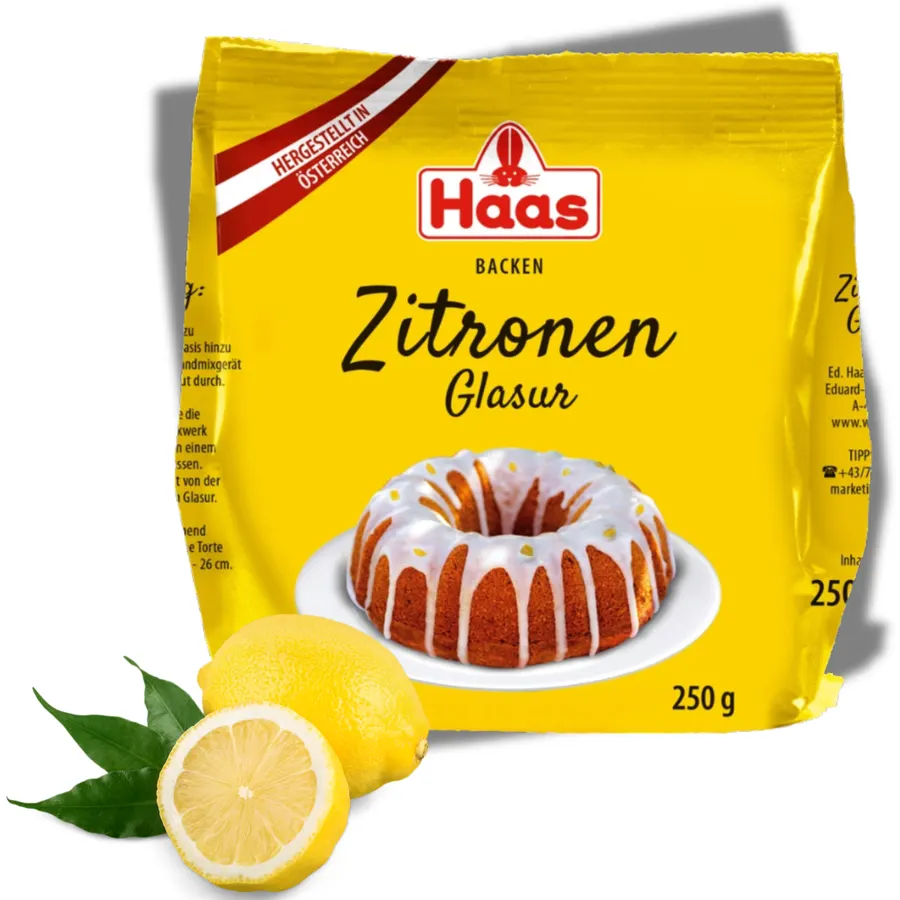 Citrónová poleva HAAS v balení 250 g, žlutá glazura na dorty a cukroví