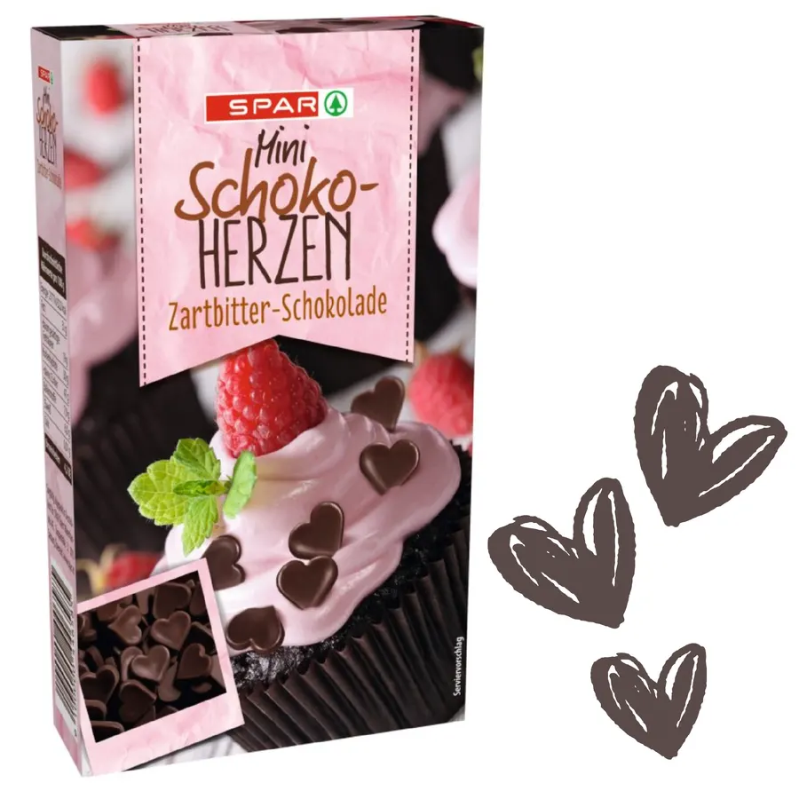 Prohnutá čokoládová srdíčka z hořké čokolády, tmavě hnědá barva, balení 80 g