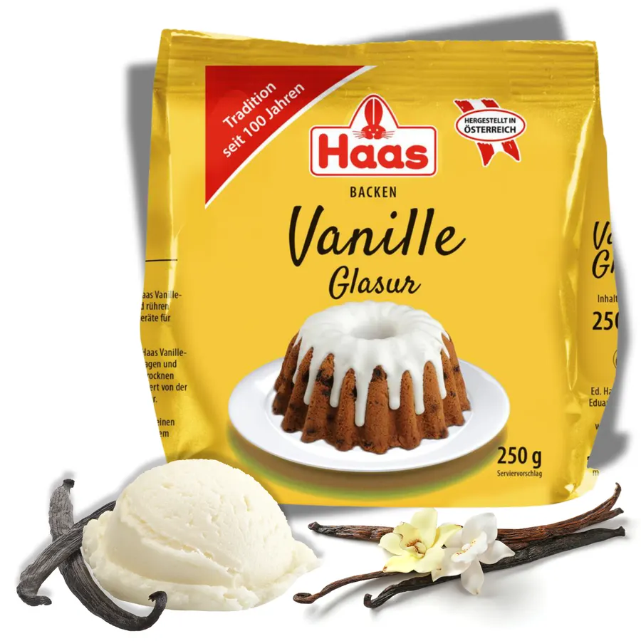 Vanilková glazura HAAS v balení 250 g, polevový prášek s vanilkovou příchutí