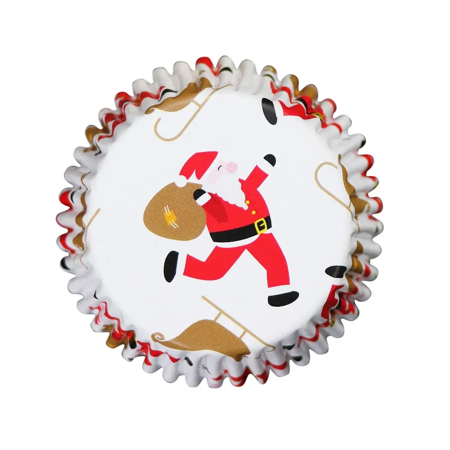 Vánoční papírové košíčky na muffiny s motivem Santa Clause a saní, s alobalovým vnitřkem, balení 30 kusů