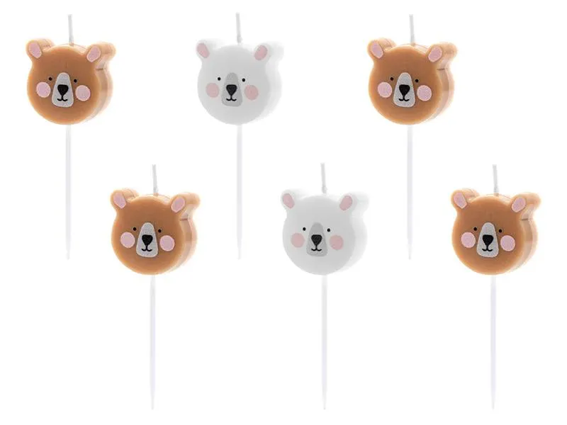 Dortové svíčky ve tvaru medvídků, sada 6 kusů v různých barvách, výška 3 cm