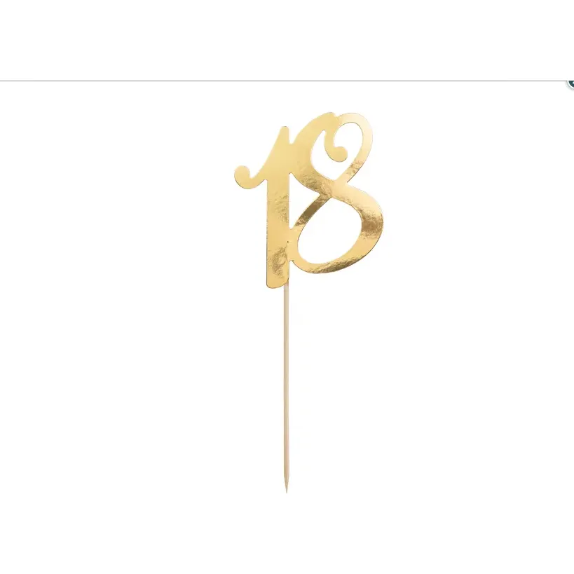 Zlatý zápich do dortu ve tvaru číslice 18, výška 20,5 cm, značka PartyDeco