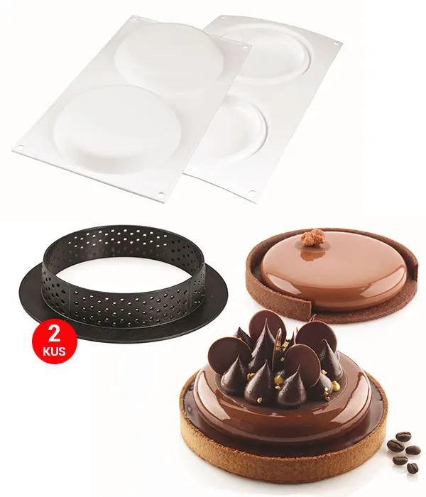 Dvě silikonové formy s děrovanými ráfky Tarte Ring, balení 2 ks, objem 230 ml každá
