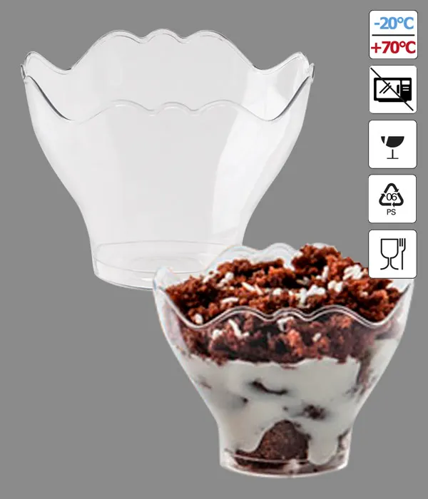 Čirý plastový pohárek na dezerty PS Prego o objemu 200 ml, balení 50 kusů